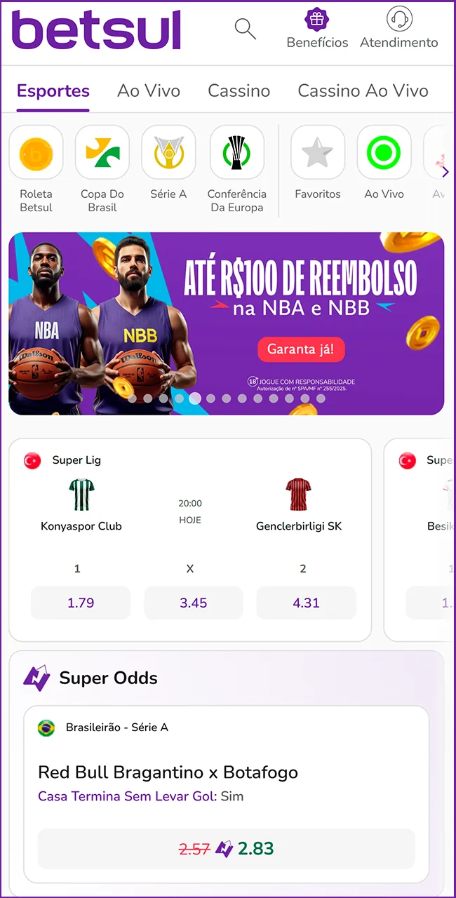Ache a seção no app Betsul.
