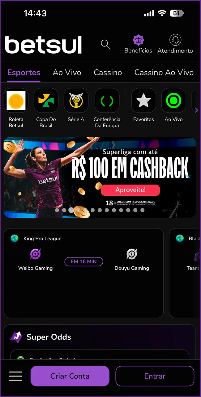 Abra o navegador no site Betsul.
