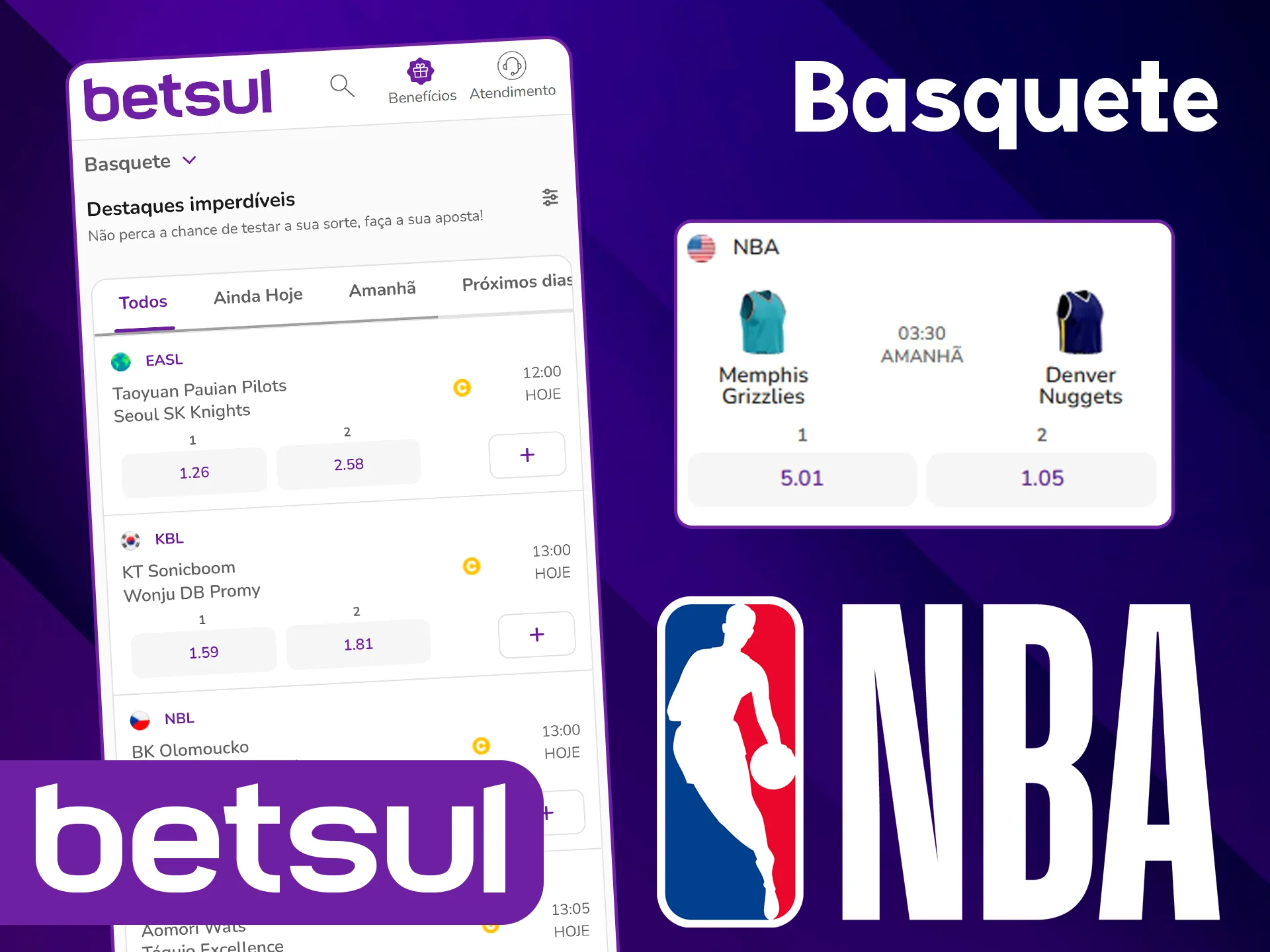 Faça apostas de basquete na Betsul.