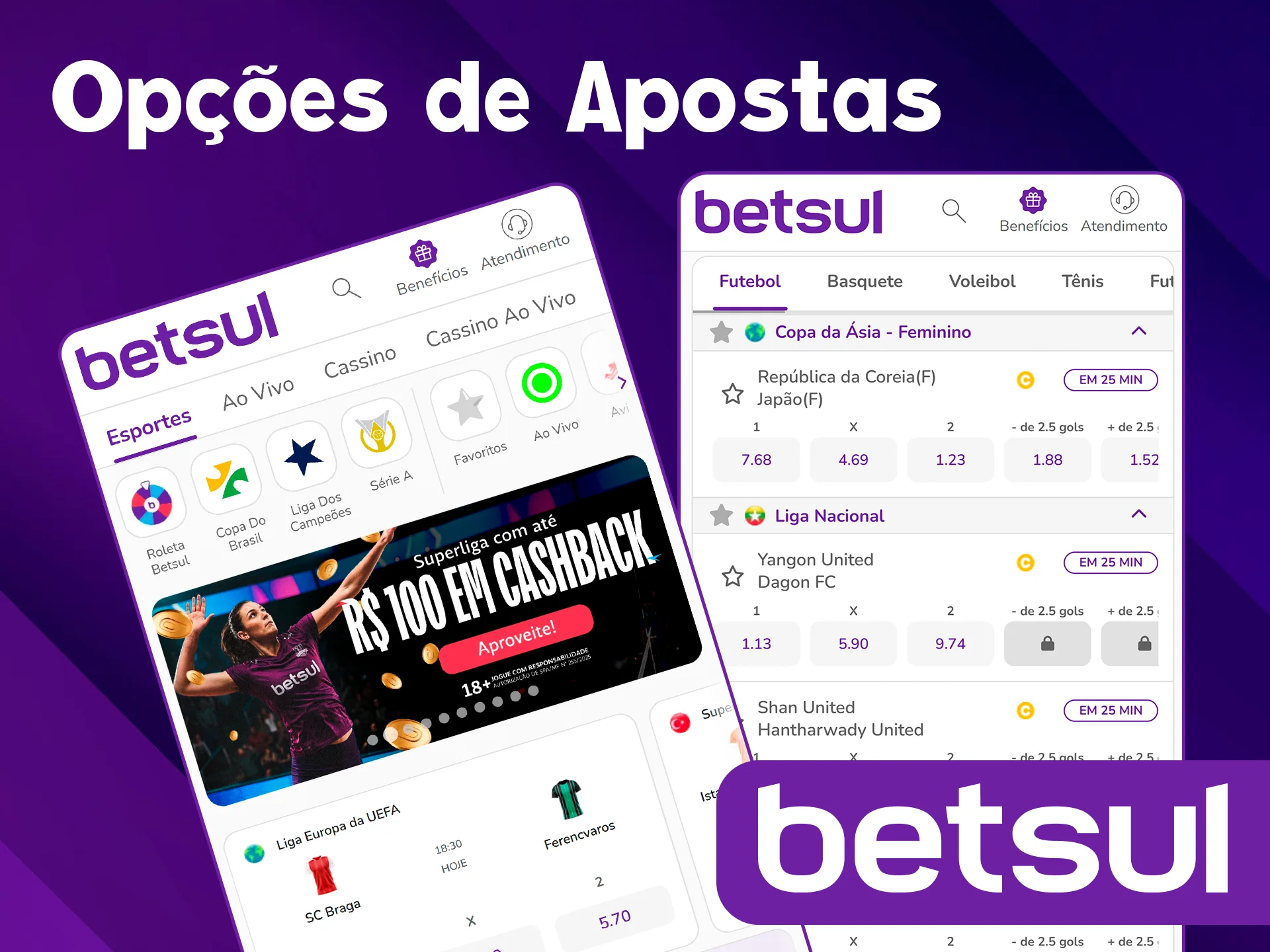 Veja apostas no app oficial Betsul.