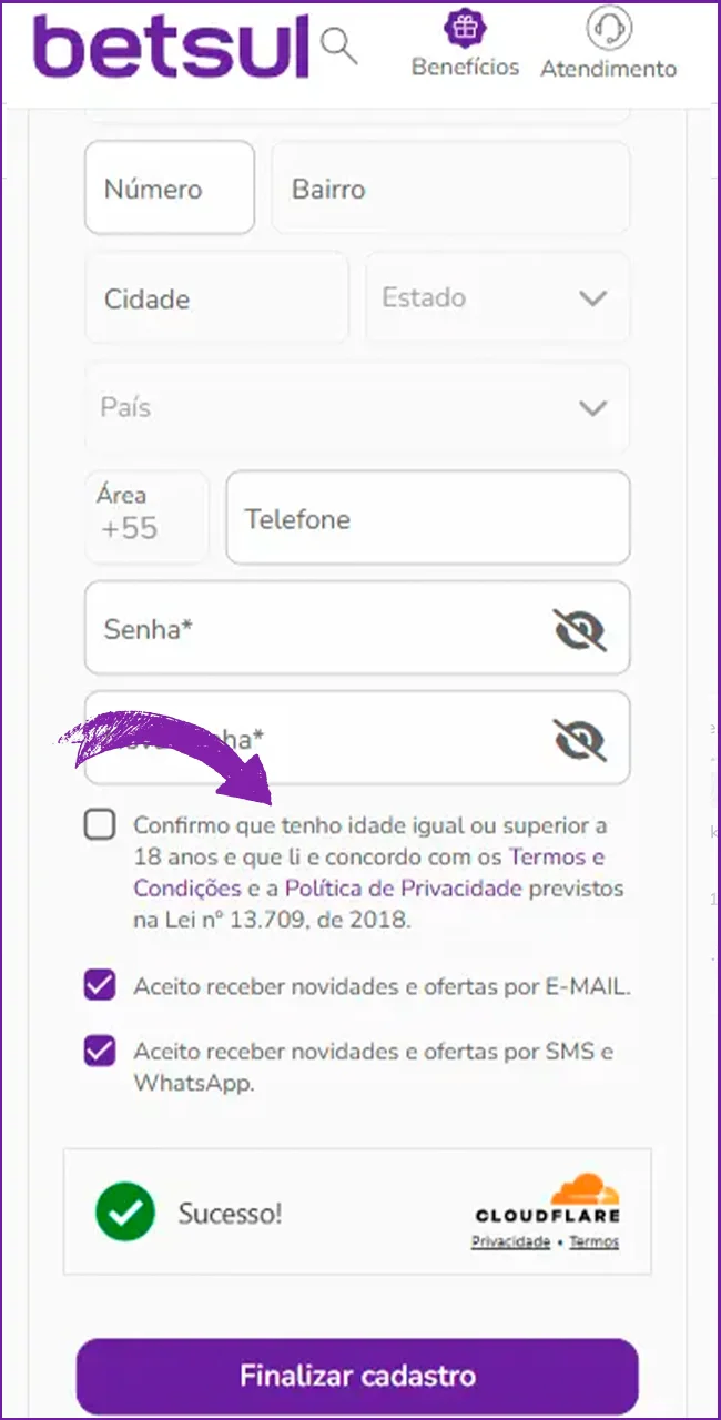 Aceite os termos da Betsul.
