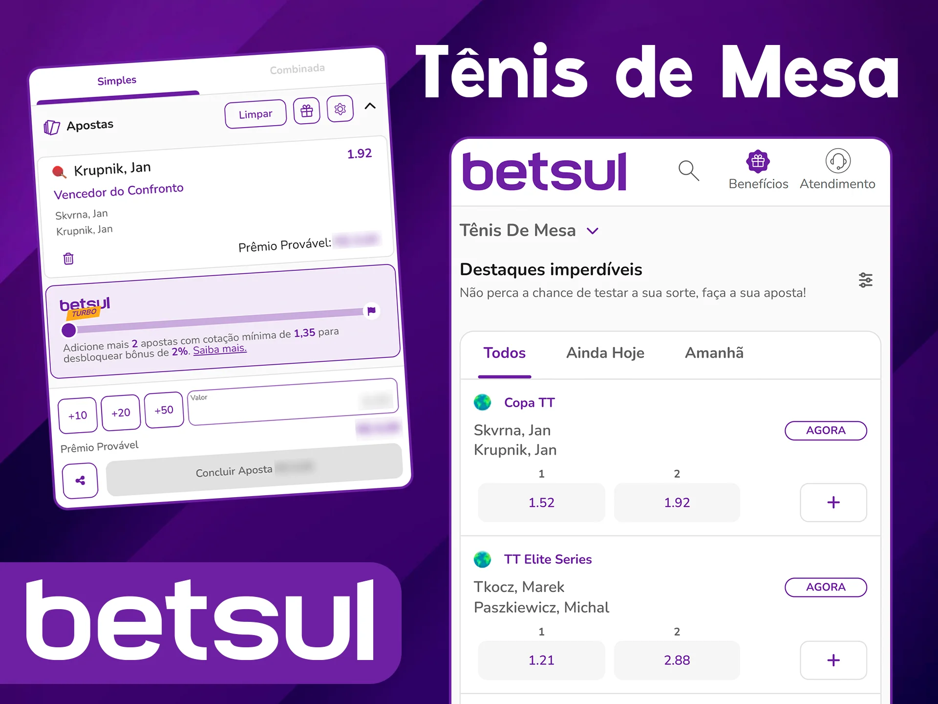 Aposte em tênis de mesa Betsul.