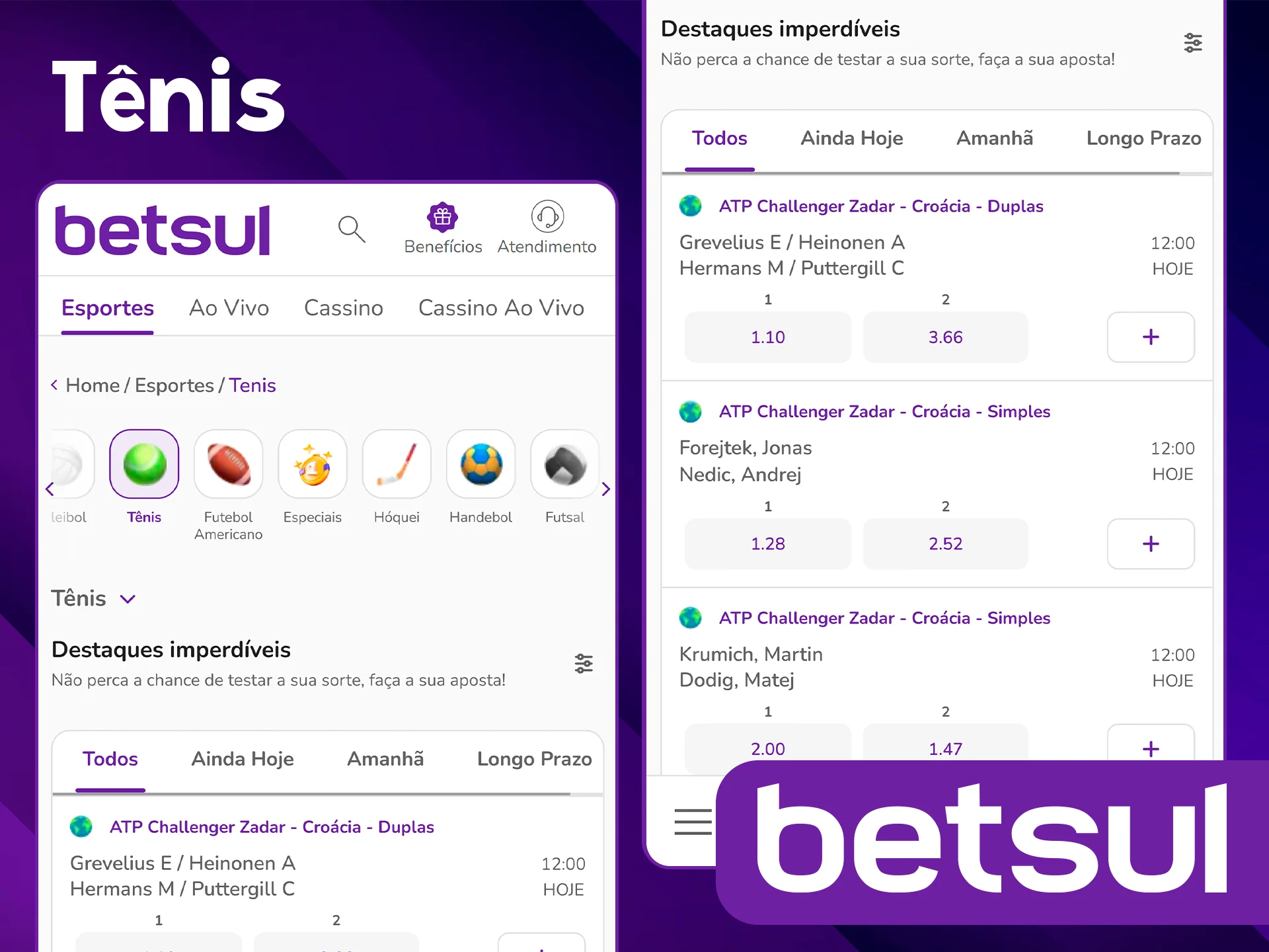 Jogue tênis pelo site Betsul.