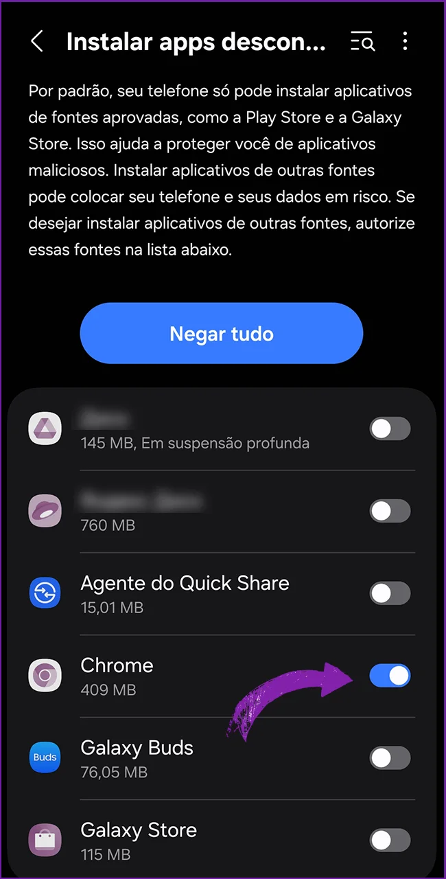 Permita fontes no app Betsul.