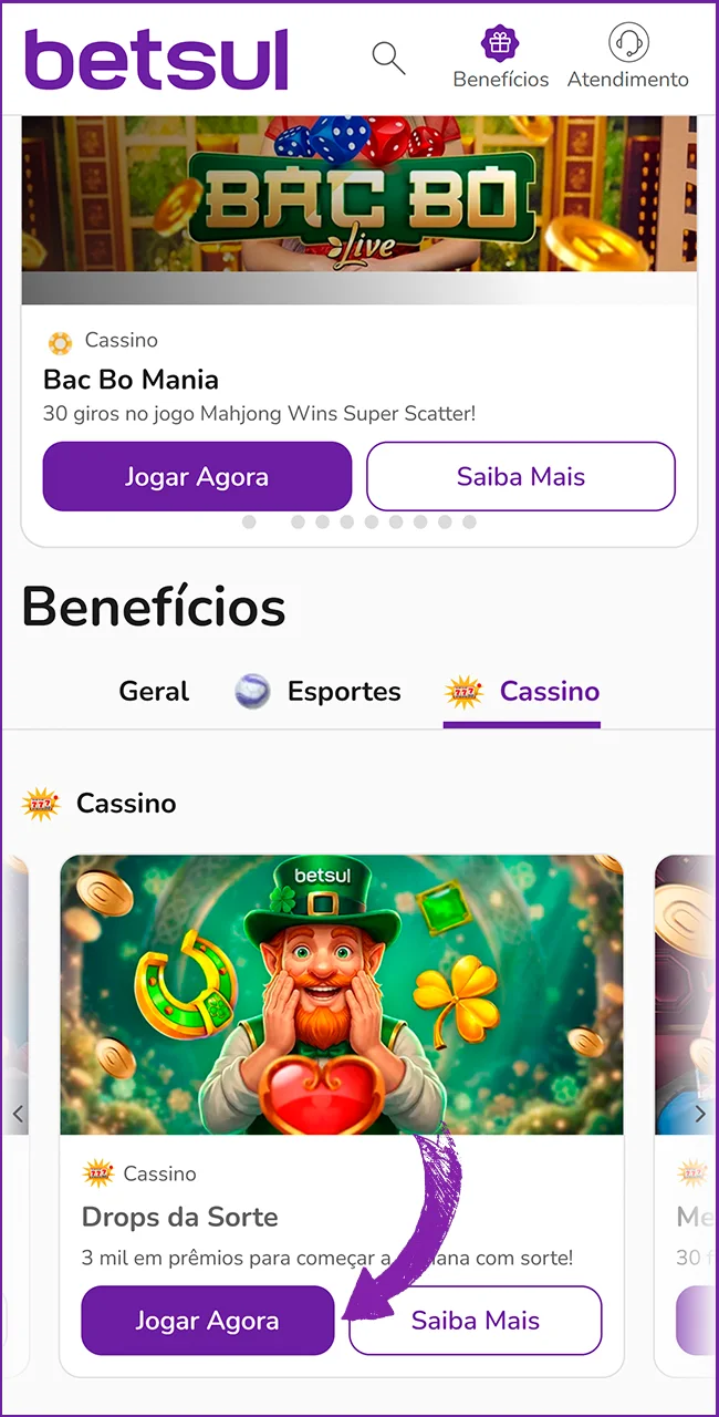 Ative o bônus oficial Betsul.