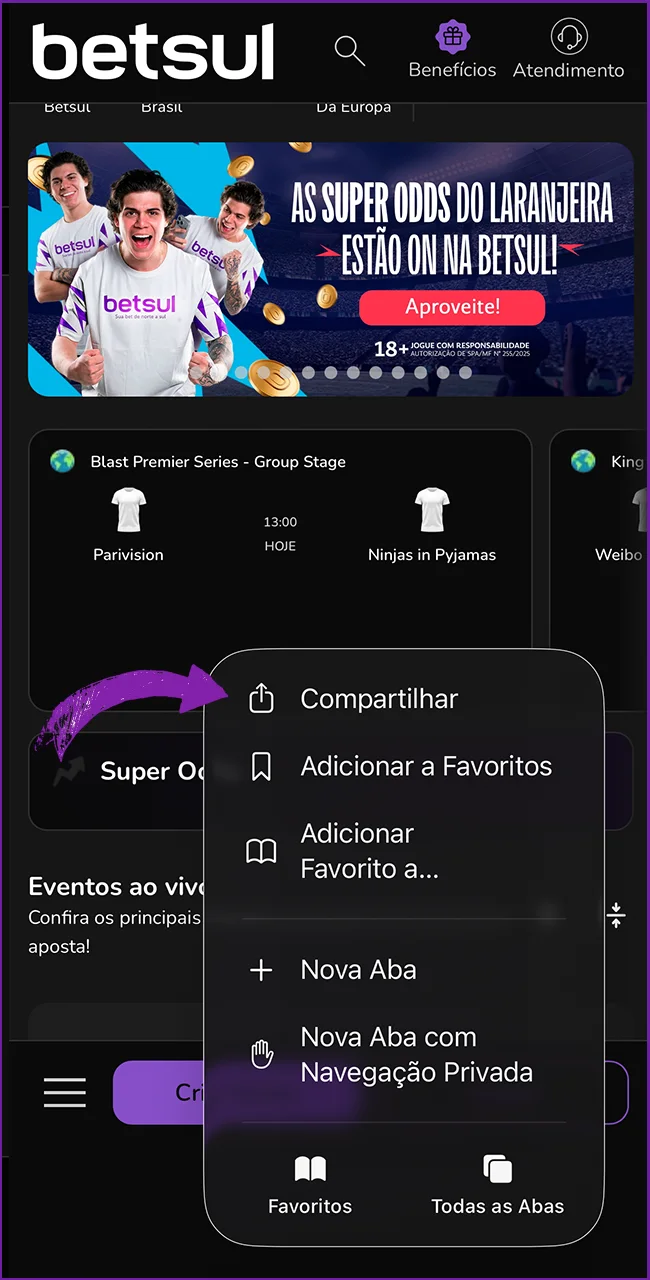 Compartilhe o app Betsul.