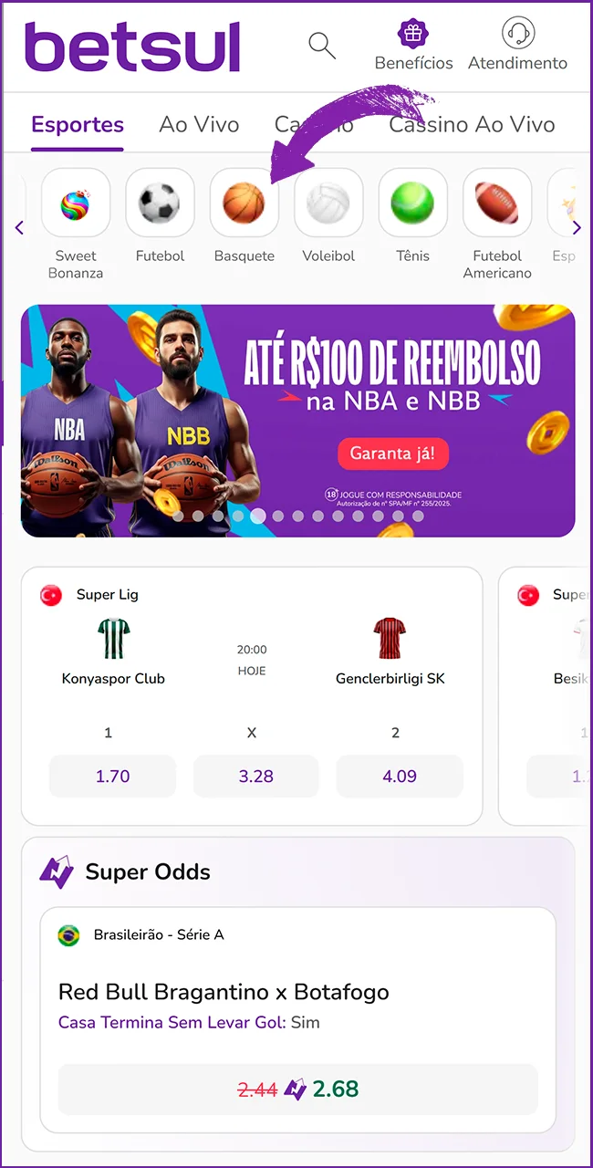 Acesse esportes na Betsul.