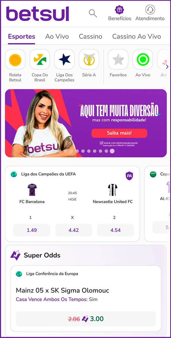 Faça apostas esportivas no oficial Betsul.