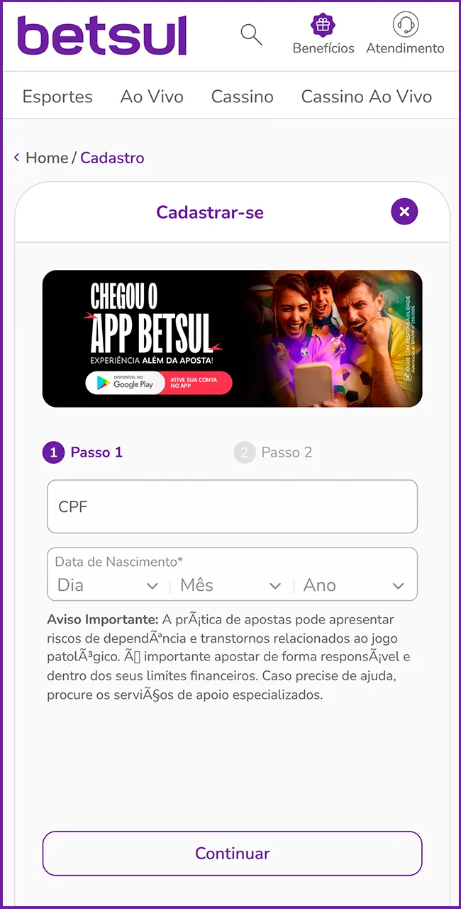 Cadastre-se já no site oficial Betsul.