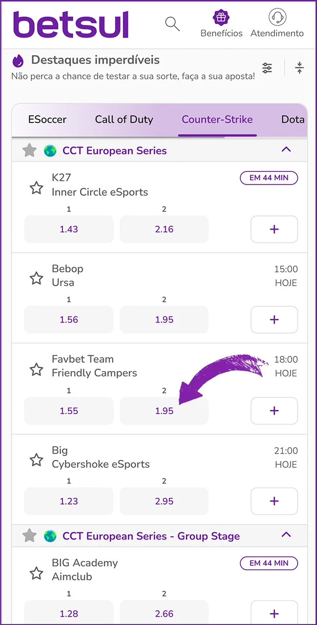 Acesse e-sports na Betsul.