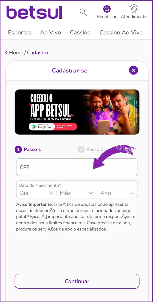 Crie sua conta no oficial Betsul.