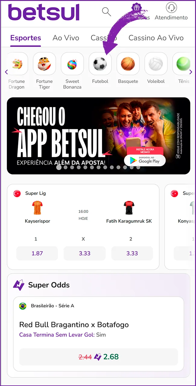 Escolha sua liga na Betsul.
