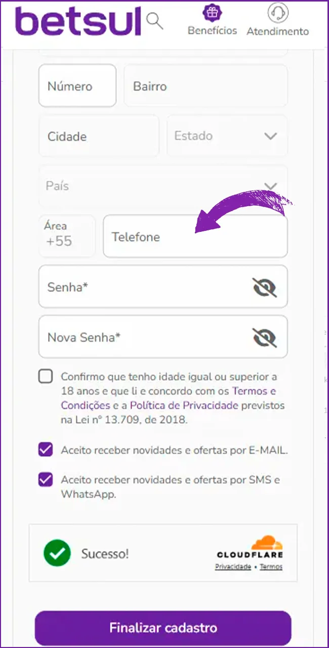 Adicione seu contato no site Betsul.