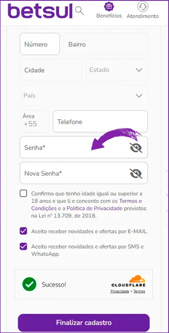 Crie sua senha segura na Betsul.