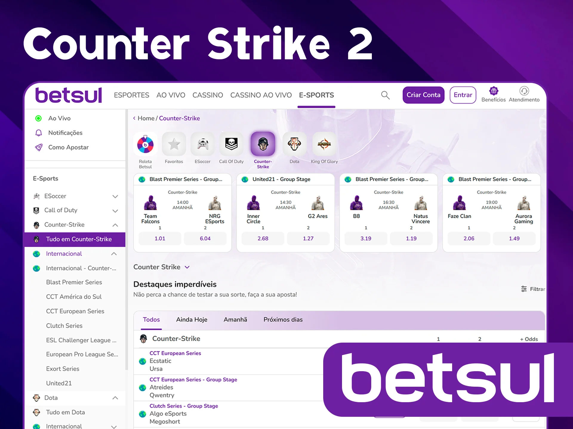 Aposte em CS2 no site Betsul.