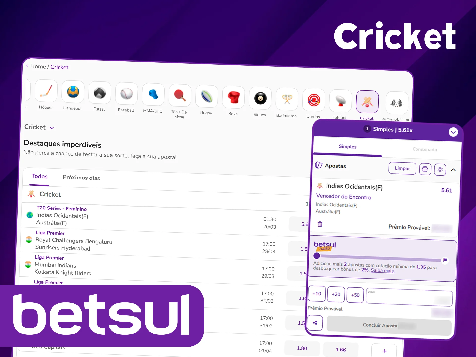 Aposte em cricket na Betsul.
