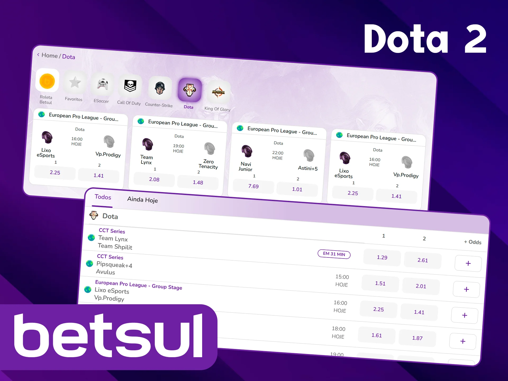 Faça apostas em Dota 2 Betsul.