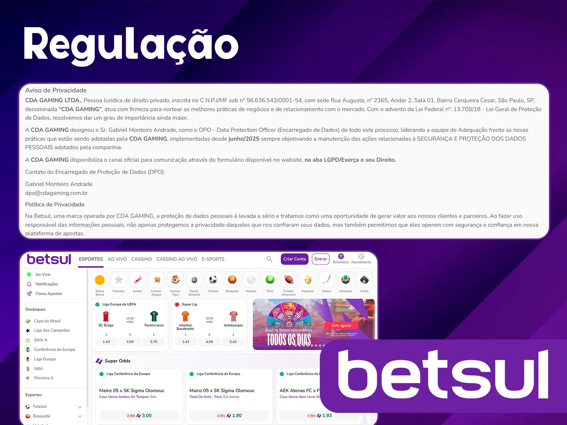 Verifique a licença no site Betsul.
