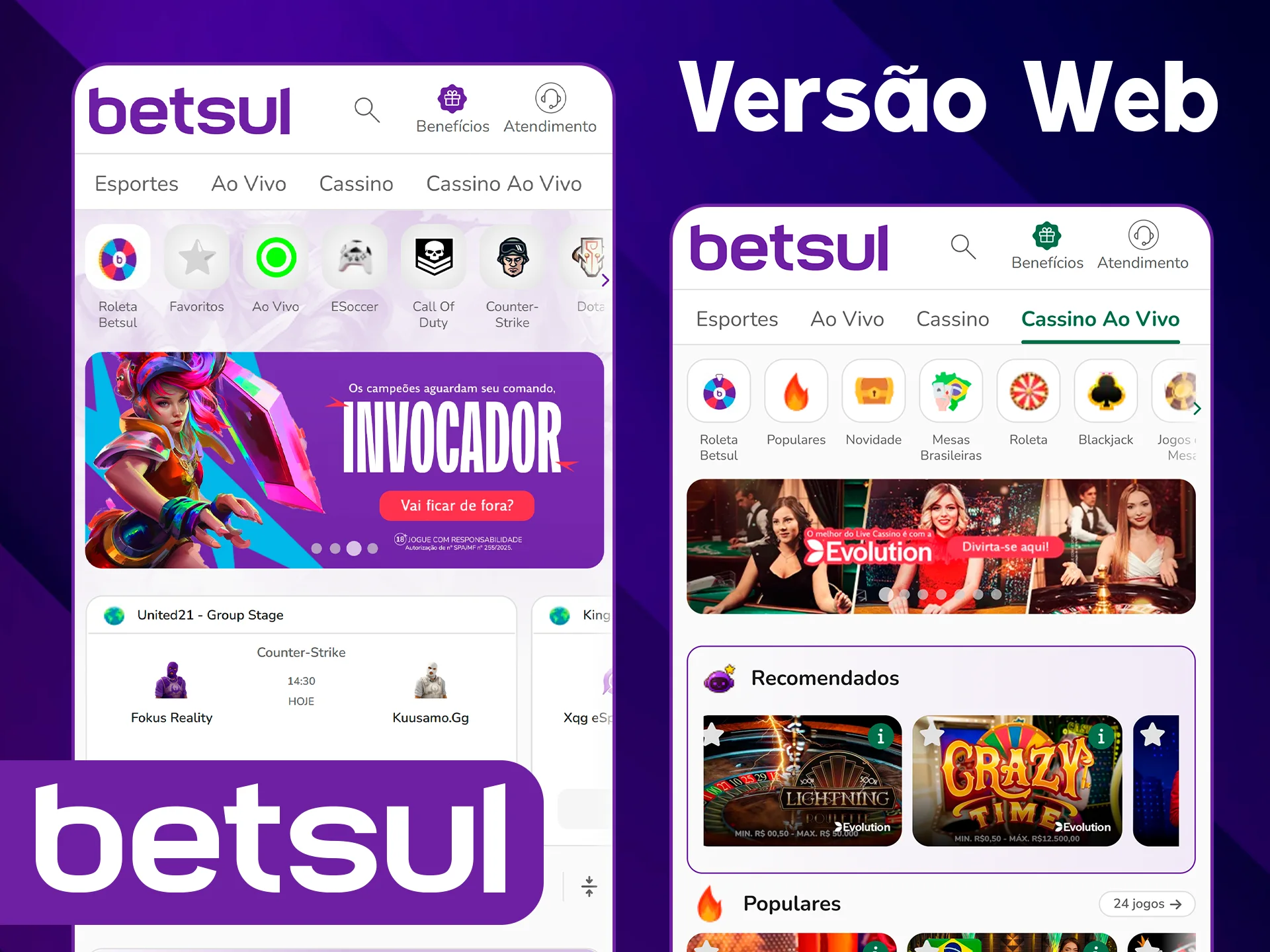 Acesse o site móvel oficial Betsul.