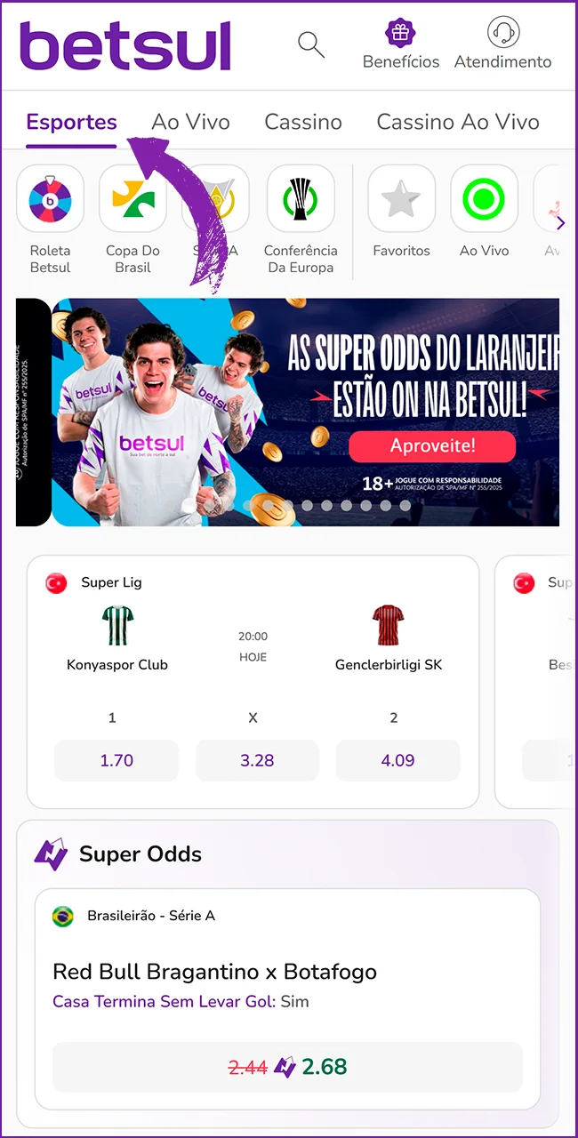 Acesse esportes na Betsul.